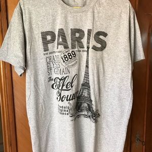 Paris grey T shirt sz L fun travel shirt